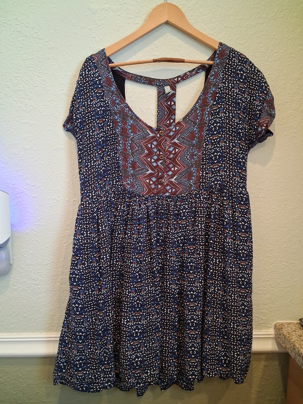 Rayon Free People navy blue and Purple  patterned mini dress